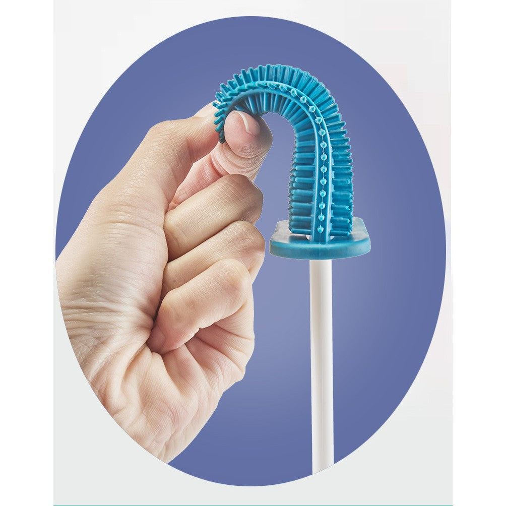 Set 3 Perii pentru Toaleta, Kadeny, din Silicon, Perie Zimtata, Cap Flexibil, Suport Adeziv pentru Montarea pe Perete, 39 x 19 x 9.8 cm, Albastru/Alb