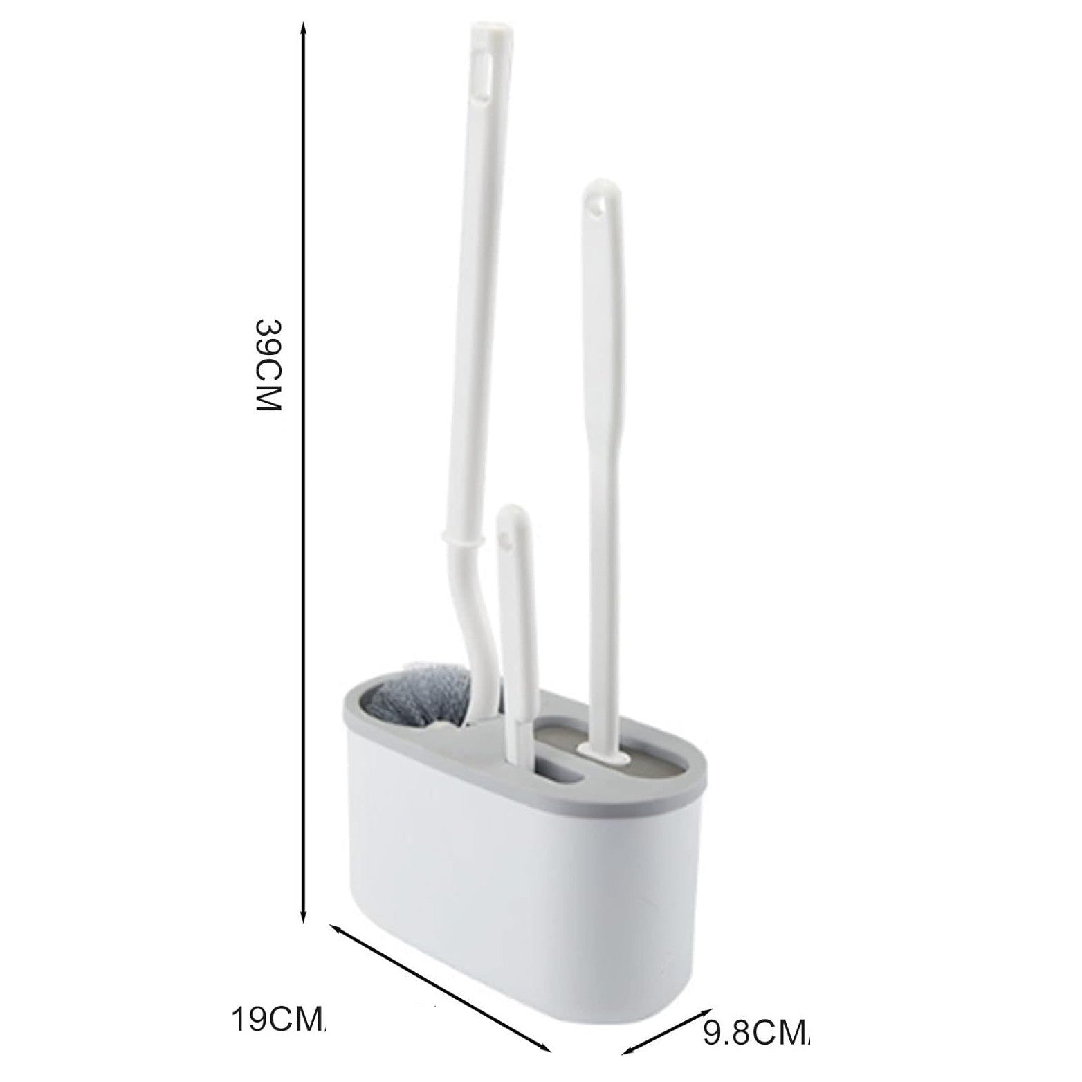 Set 3 Perii pentru Toaleta, Kadeny, din Silicon, Perie Zimtata, Cap Flexibil, Suport Adeziv pentru Montarea pe Perete, 39 x 19 x 9.8 cm, Gri/Alb