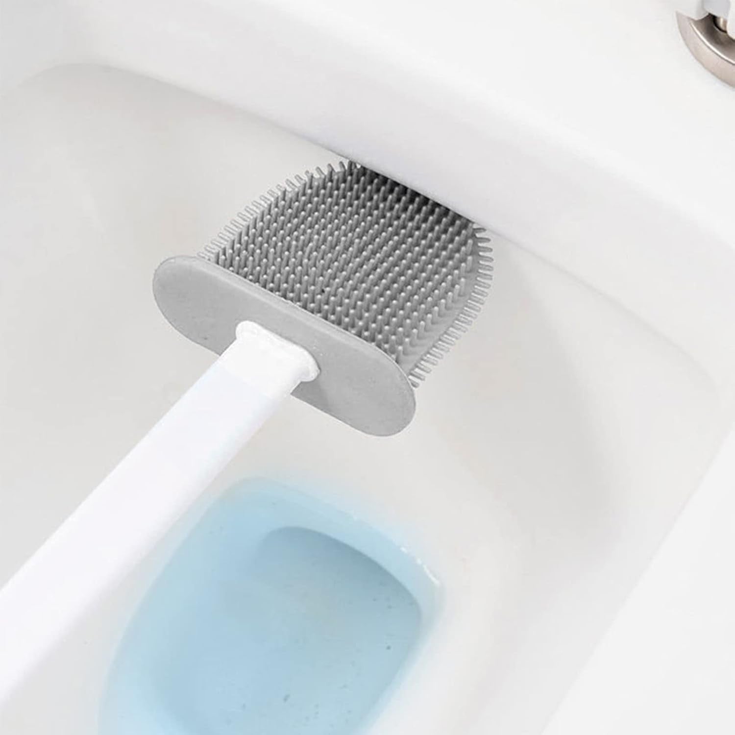 Set 3 Perii pentru Toaleta, Kadeny, din Silicon, Perie Zimtata, Cap Flexibil, Suport Adeziv pentru Montarea pe Perete, 39 x 19 x 9.8 cm, Gri/Alb