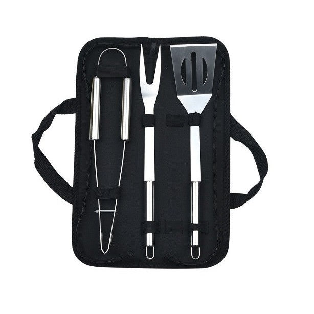 Set 3 Ustensile pentru Gratar, Kadeny, din Otel Inoxidabil, Geanta Oxford, Argintiu