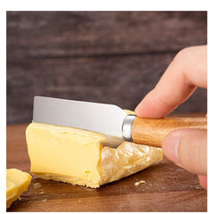 Set 4 cutite pentru branza Kadeny, din otel inoxidabil, maner din lemn de salcam, pentru branza sau unt, 15 x 6.3 x 3 cm, argintiu