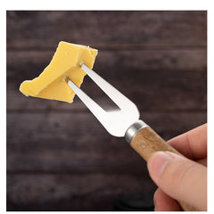 Set 4 cutite pentru branza Kadeny, din otel inoxidabil, maner din lemn de salcam, pentru branza sau unt, 15 x 6.3 x 3 cm, argintiu