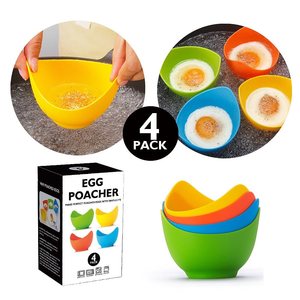 Set 4 forme pentru oua posate Kaveny, din silicon rezistent la temperatura mare, usor de utilizat, multicolor