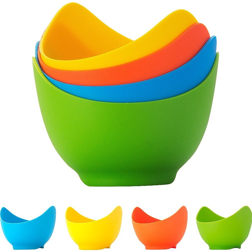Set 4 forme pentru oua posate Kaveny, din silicon rezistent la temperatura mare, usor de utilizat, multicolor