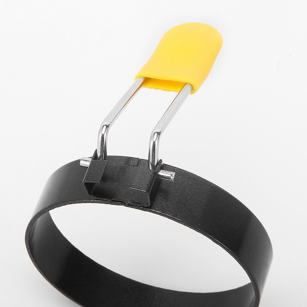 Set 4 forme rotunde pentru ou Kaveny, din otel, strat antiaderent, diametru 7.5 cm, cu maner din ABS, negru