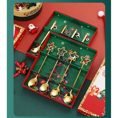 Set 4 Lingurite, Kadeny, Tema Craciun, Model Carry The Merry, 4 Modele Tip Pandantiv cu Steluta, din Otel Inoxidabil, 19 x 16 x 2 cm, Multicolor