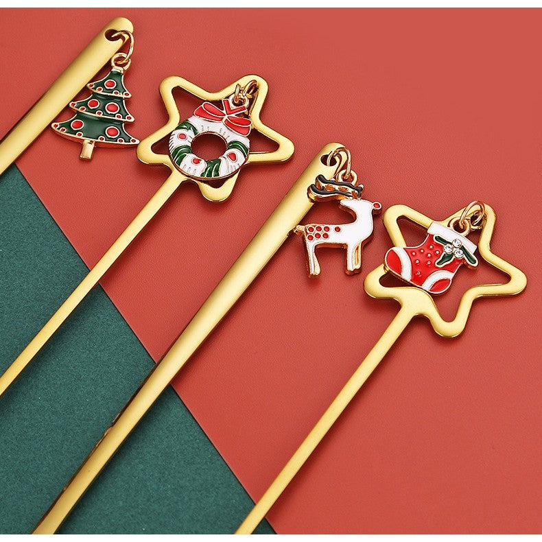 Set 4 Lingurite, Kadeny, Tema Craciun, Model Carry The Merry, 4 Modele Tip Pandantiv cu Steluta, din Otel Inoxidabil, 19 x 16 x 2 cm, Multicolor