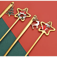 Set 4 Lingurite, Kadeny, Tema Craciun, Model Carry The Merry, 4 Modele Tip Pandantiv cu Steluta, din Otel Inoxidabil, 19 x 16 x 2 cm, Multicolor