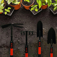 Set 4 Unelte de Gradina Kadeny, Maner extensibil, pentru Plantare Prelucrare Sol si Ingrijire Plante, Material otel carbon, negru