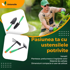 Set 4 Unelte de Gradina Kadeny, pentru Plantare Prelucrare Sol si Ingrijire Plante, Material PVC si cardboard, 31.5 x 8.5 cm, verde
