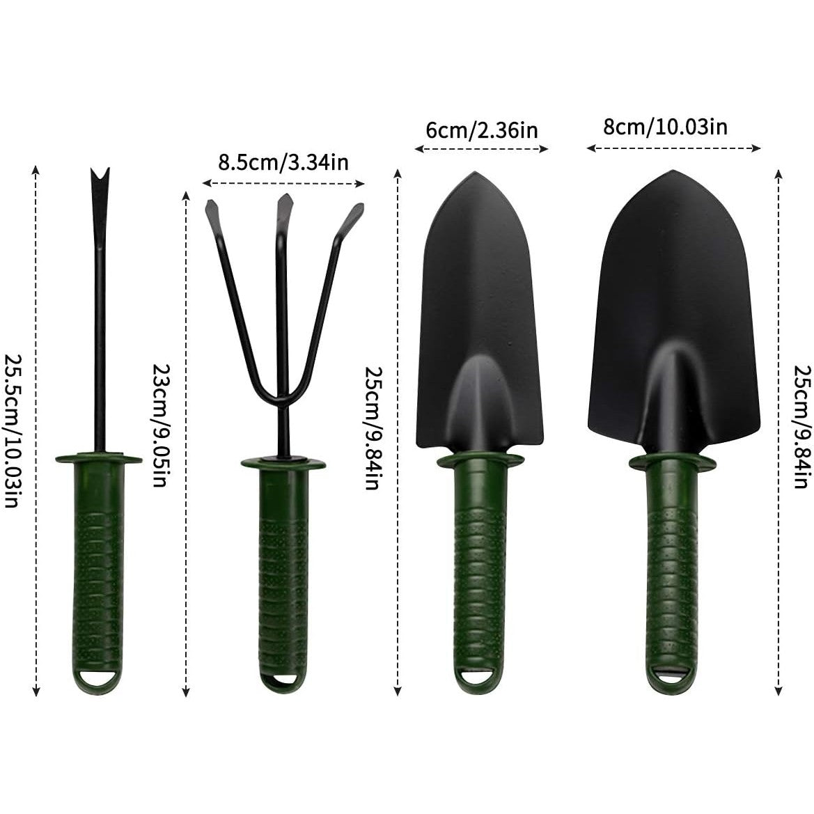 Set 4 Unelte de Gradina Kadeny, pentru Plantare Prelucrare Sol si Ingrijire Plante, Material PVC si cardboard, 25 x 8.5 cm, verde