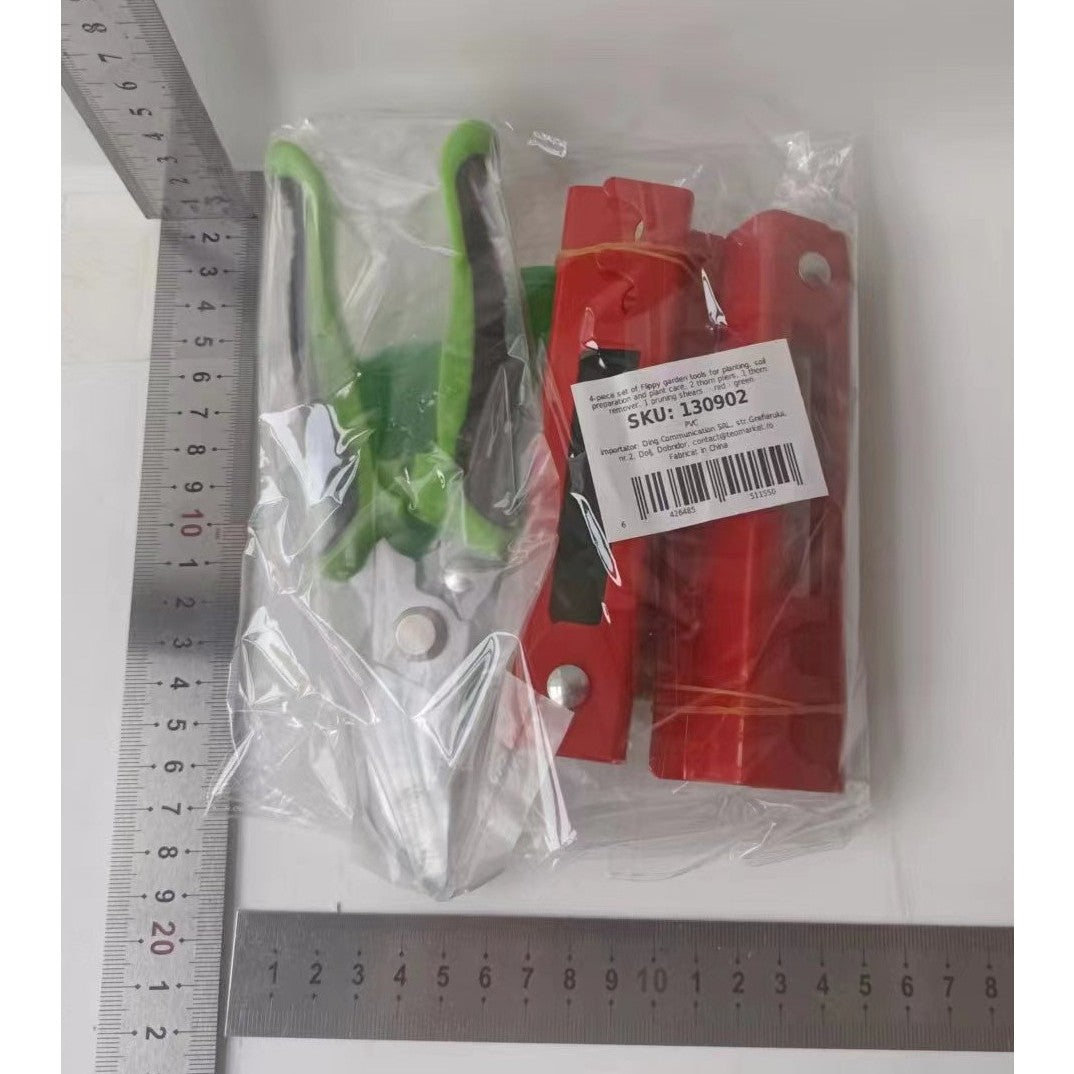 Set 4 Unelte de Gradinarit, Kadeny, pentru Indepartare Spini Trandafiri si Taiere, din PVC/Otel Carbon, Rosu/Verde