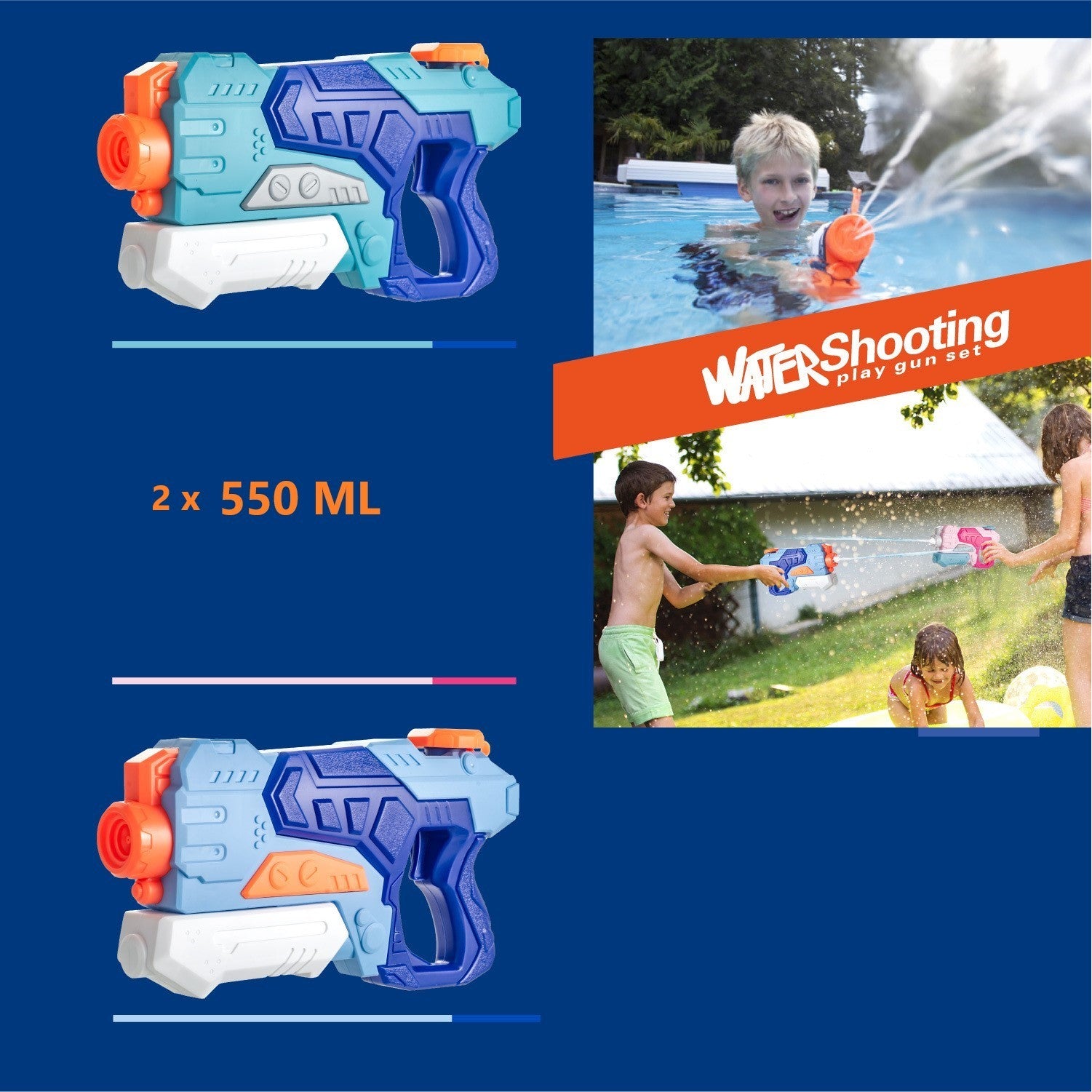 Set 4x Pistol cu Apa pentru Copii, Kaveny, 6ani+, Multicolor, 2x 550 ML +  2x 300 ML