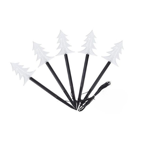 Set 5 Lampi LED cu baterii, de exterior Model Brad, pentru gradina, Kaveny, 35.5 cm, Alb Cald