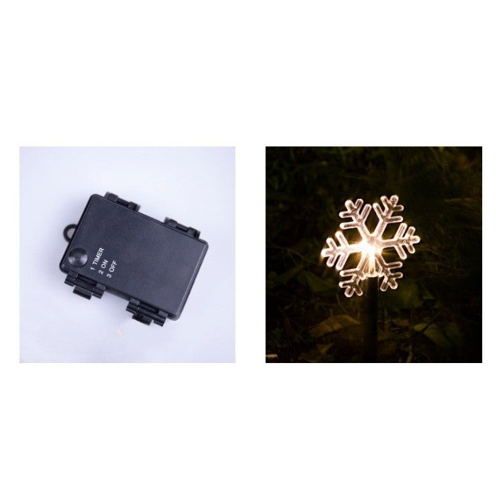 Set 5 Lampi LED cu baterii, de exterior Model Fulg de nea, pentru gradina, Kaveny, 35.5 cm, Alb Cald