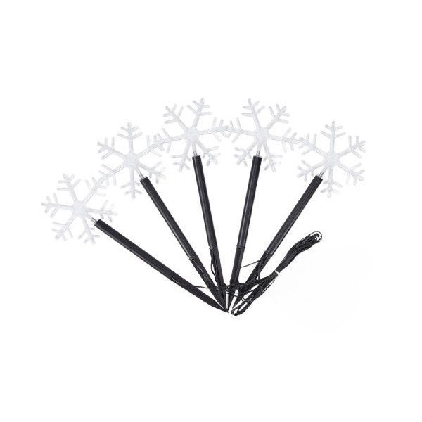 Set 5 Lampi LED cu baterii, de exterior Model Fulg de nea, pentru gradina, Kaveny, 35.5 cm, Alb Cald