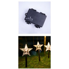 Set 5 Lampi LED cu baterii, de exterior Model Stea, pentru gradina, Kaveny, 35.5 cm, Alb Cald