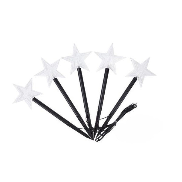 Set 5 Lampi LED cu baterii, de exterior Model Stea, pentru gradina, Kaveny, 35.5 cm, Alb Cald