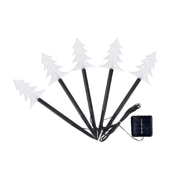 Set 5 Lampi solare LED de exterior Model Brad, pentru gradina, Kaveny, 35.5 cm, Alb Cald