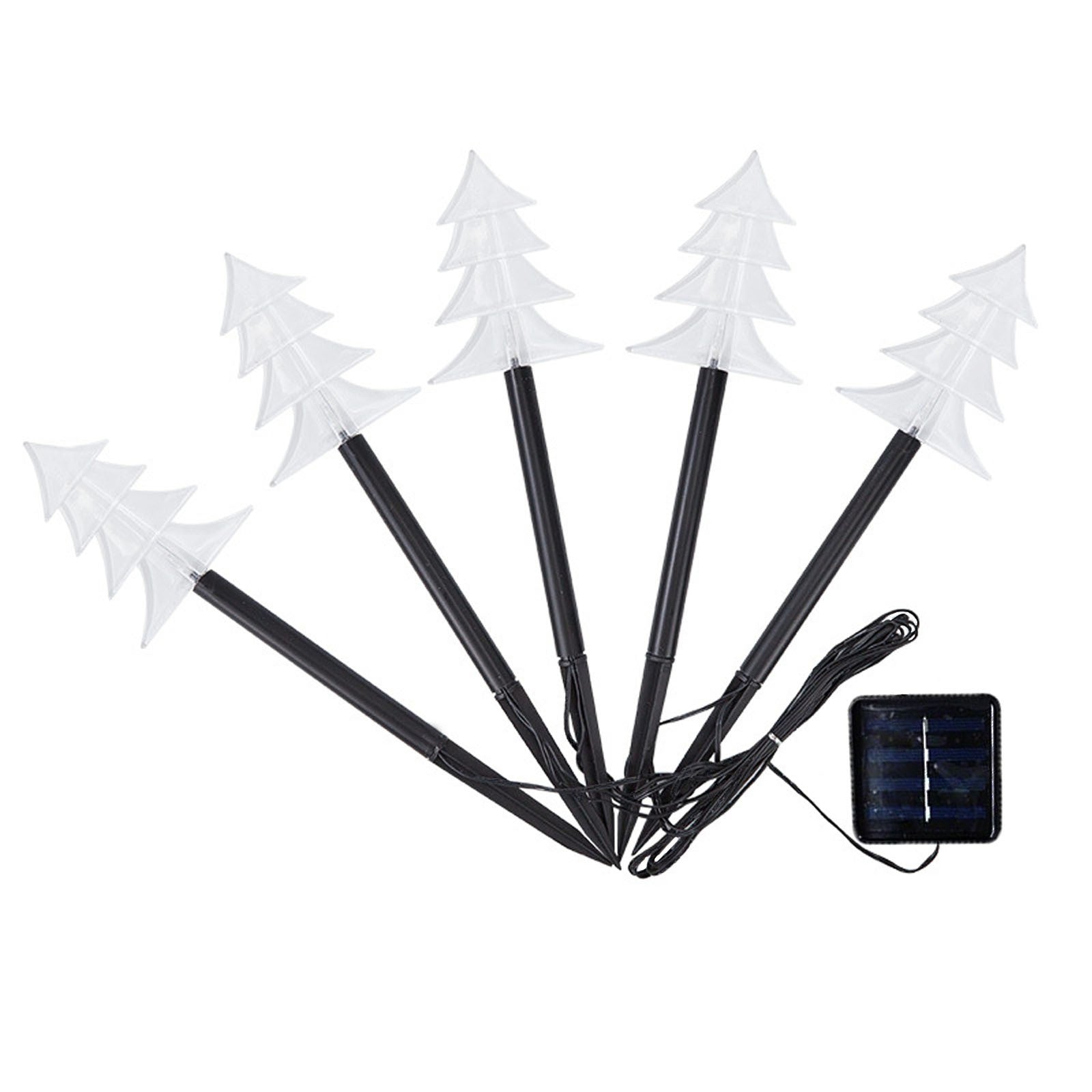 Set 5 Lampi solare LED de exterior Tip Brad pentru gradina Kaveny, 37 cm, Alb Cald