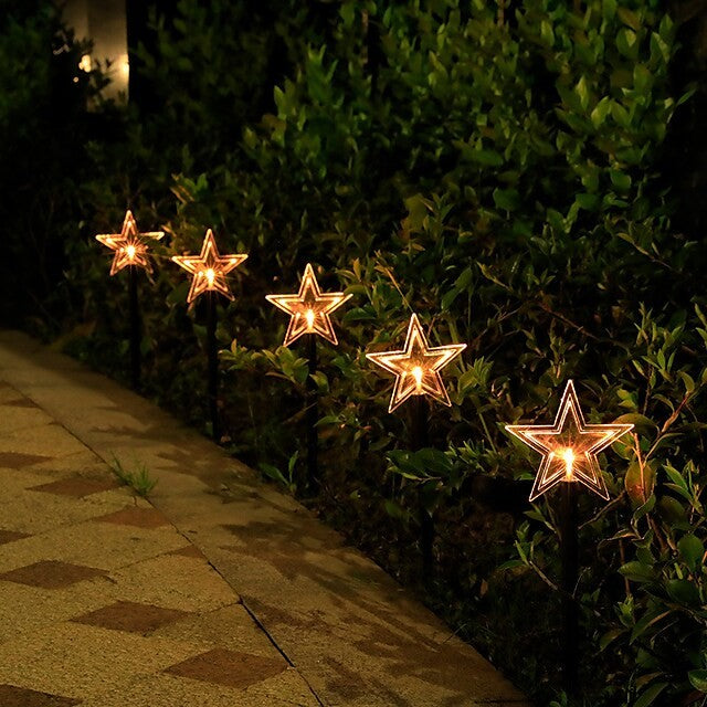 Set 5 Lampi solare LED de exterior Tip Stea pentru gradina Kaveny, 35.5 cm, Alb Cald