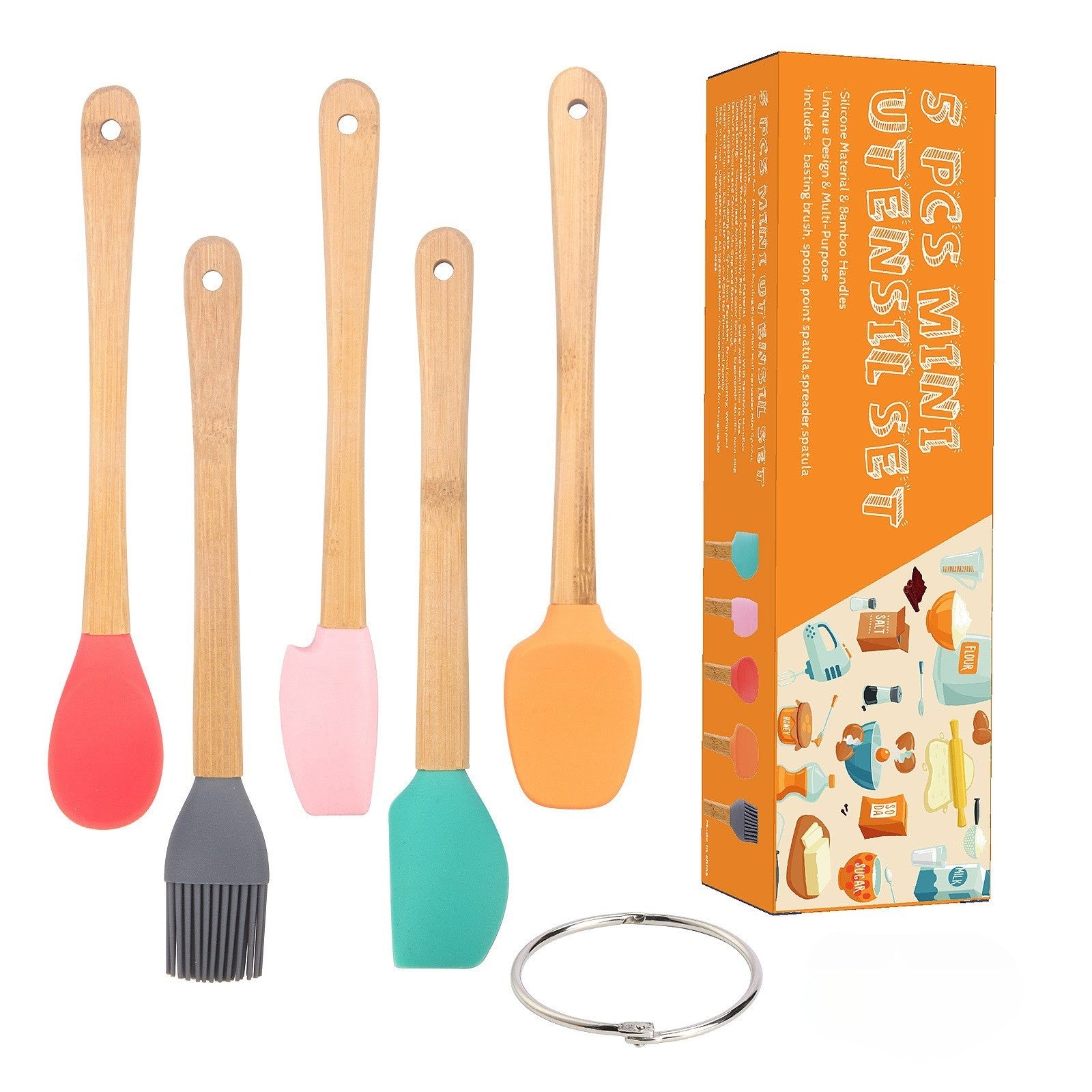 Set 5 Mini Spatule de Silicon Kaveny, pensula, Stejar, Multicolor