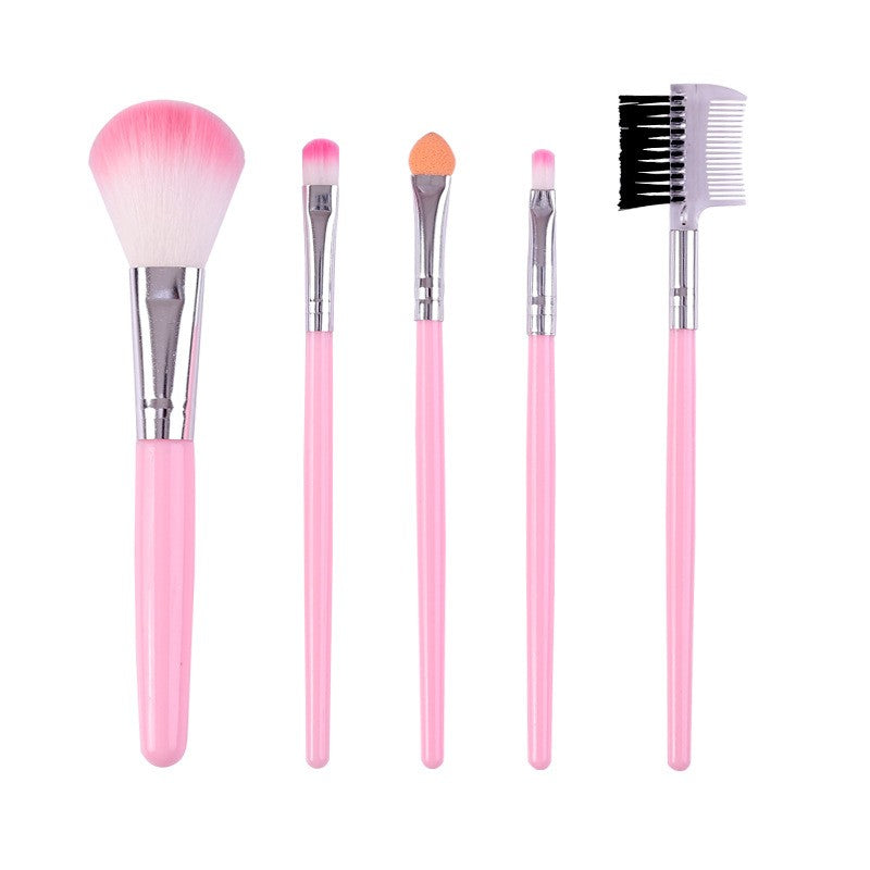 Set 5 Pensule de Machiaj, Kaveny, de Voiaj, pentru Fard si Pudra, din Par Sintetic, Roz