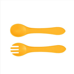 Set 5 piese diversificare bebelusi si copii din silicon Kaveny, baveta, farfurie compartimentata cu ventuza, bol cu ventuza, tacamuri, fara alergeni, galben