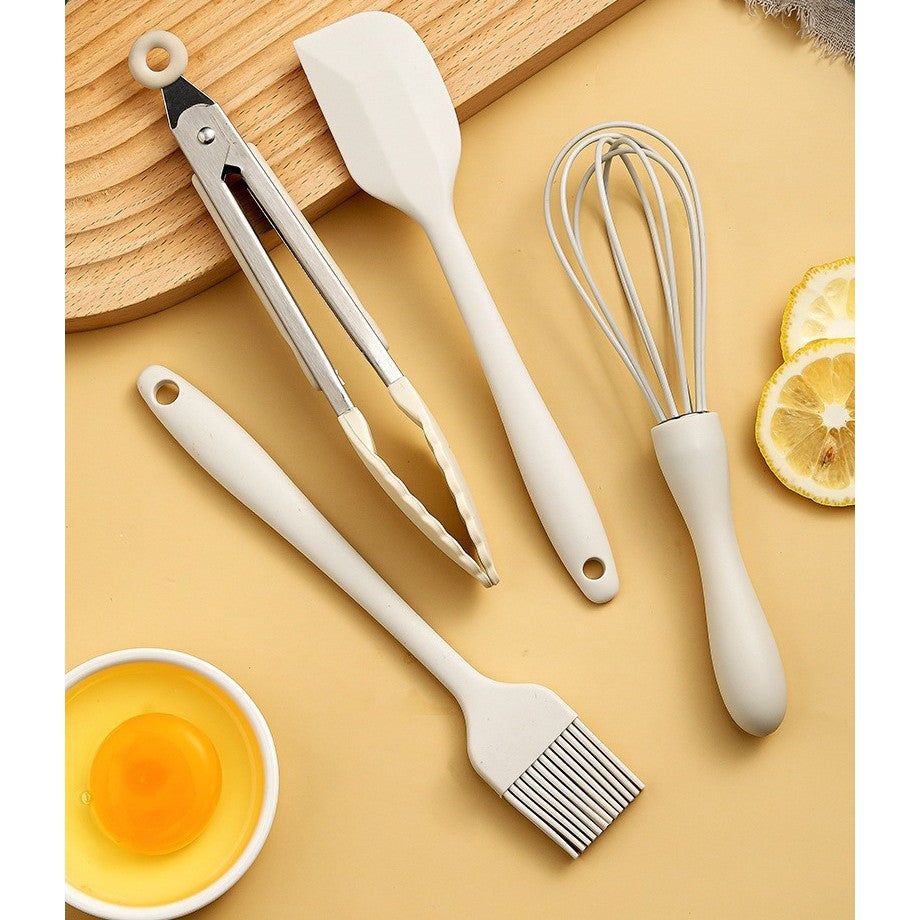 Set 5 Ustensile de Bucatarie, Kadeny, din Silicon+Inox, Termorezistente, Antiaderente, 28 x 26 x 2 cm, Alb Maro