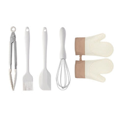 Set 5 Ustensile de Bucatarie, Kadeny, din Silicon+Inox, Termorezistente, Antiaderente, 28 x 26 x 2 cm, Alb Maro