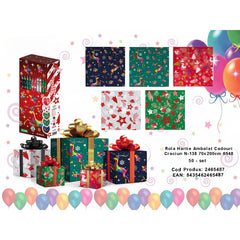Set 50 role hartie ambalat cadouri Craciun, 70x200 cm, 5 modele