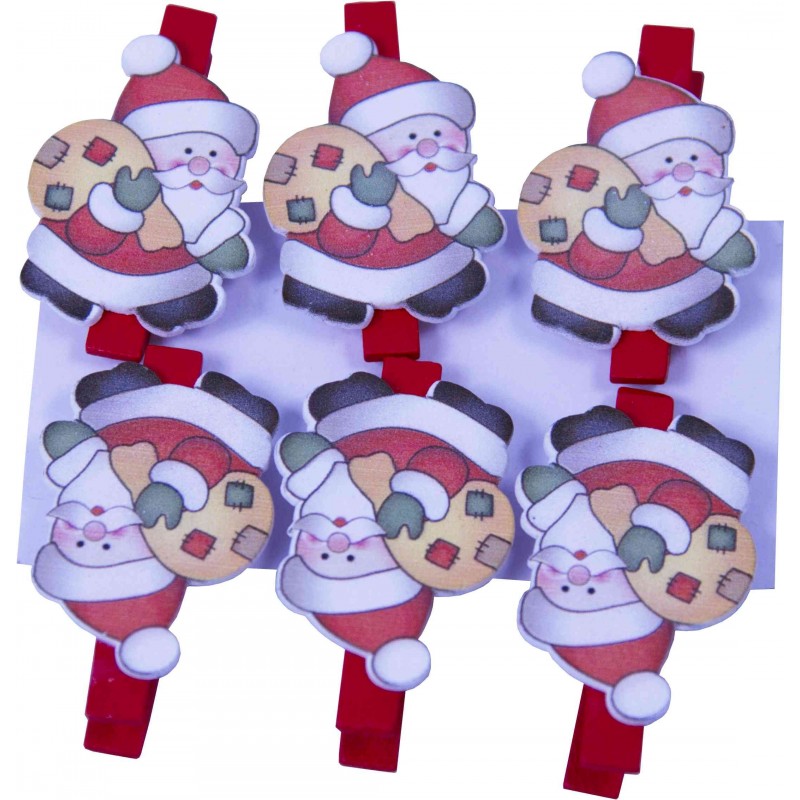 Accesorii creatie - lemn - carlig Mos Craciun, colorat, 3.5cm, set 6 buc, Colorarte