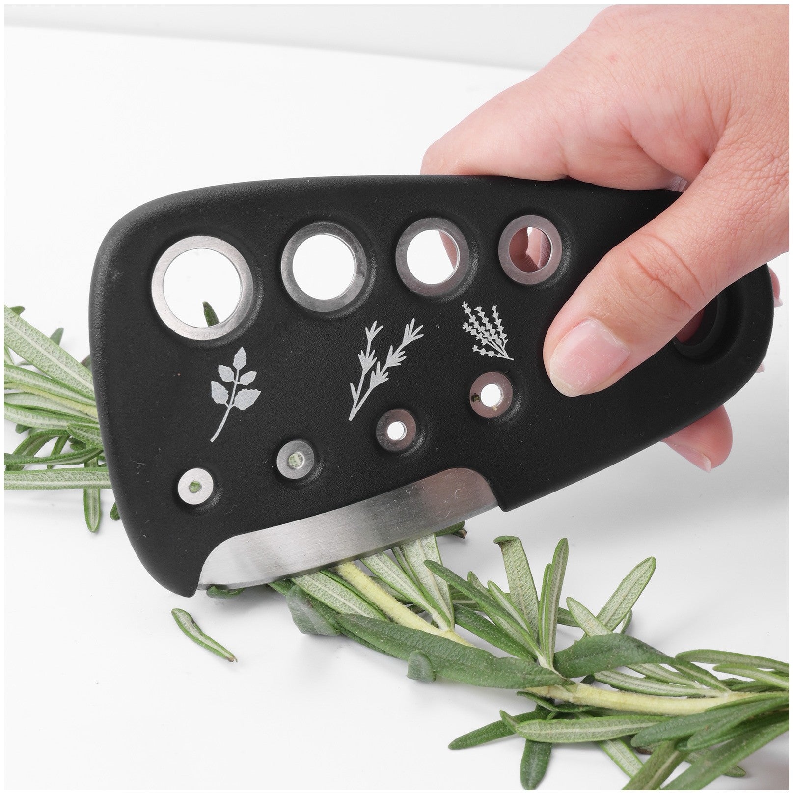 Set 6 in 1 mini ustensile bucatarie Kaveny, taietor pizza, cutit, curatator, razatoare, desfacator, presa usturoi, manere din ABS, lame ascutite din otel inoxidabil, 7.1 x 12.9 x 4.8 cm,  negru
