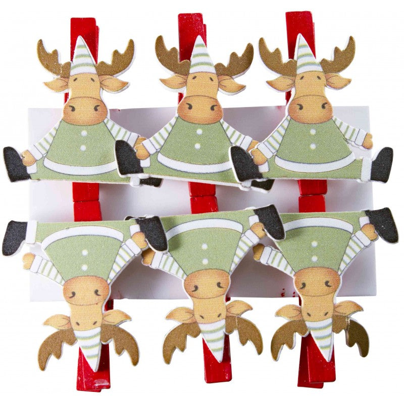 Accesorii creatie - lemn - carlig ren, colorat, 3.5cm, set 6 buc, Colorarte