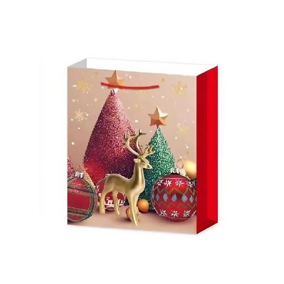 Set 6 Pungi Cadou, Kadeny, Imprimeu Tematica Brad de Craciun, Model Random, din Hartie, Impachetare Usoara a Cadourilor, 18.5x22.5x8.5 cm, Multicolor