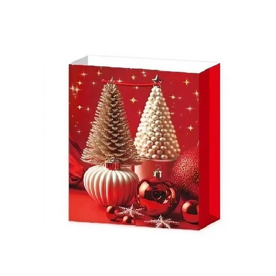 Set 6 Pungi Cadou, Kadeny, Imprimeu Tematica Brad de Craciun, Model Random, din Hartie, Impachetare Usoara a Cadourilor, 18.5x22.5x8.5 cm, Multicolor