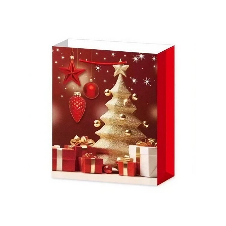 Set 6 Pungi Cadou, Kadeny, Imprimeu Tematica Brad de Craciun, Model Random, din Hartie, Impachetare Usoara a Cadourilor, 18.5x22.5x8.5 cm, Multicolor
