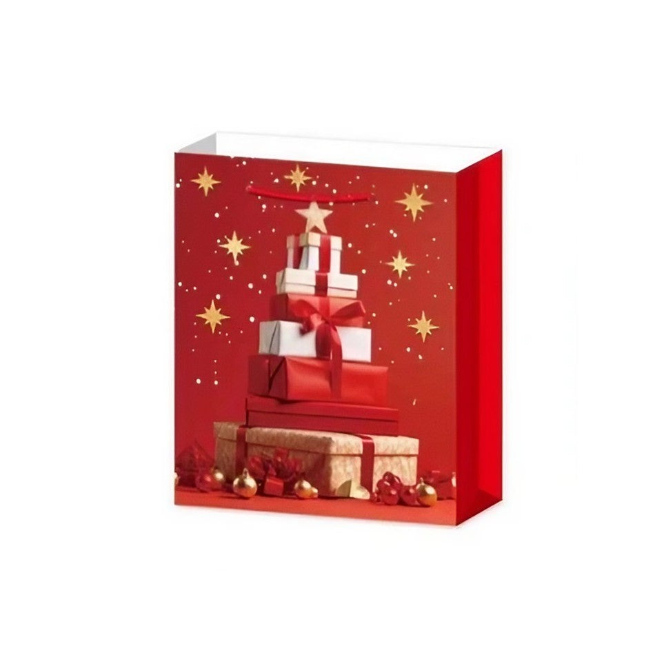 Set 6 Pungi Cadou, Kadeny, Imprimeu Tematica Brad de Craciun, Model Random, din Hartie, Impachetare Usoara a Cadourilor, 18.5x22.5x8.5 cm, Multicolor