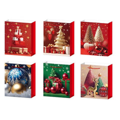 Set 6 Pungi Cadou, Kadeny, Imprimeu Tematica Brad de Craciun, Model Random, din Hartie, Impachetare Usoara a Cadourilor, 18.5x22.5x8.5 cm, Multicolor