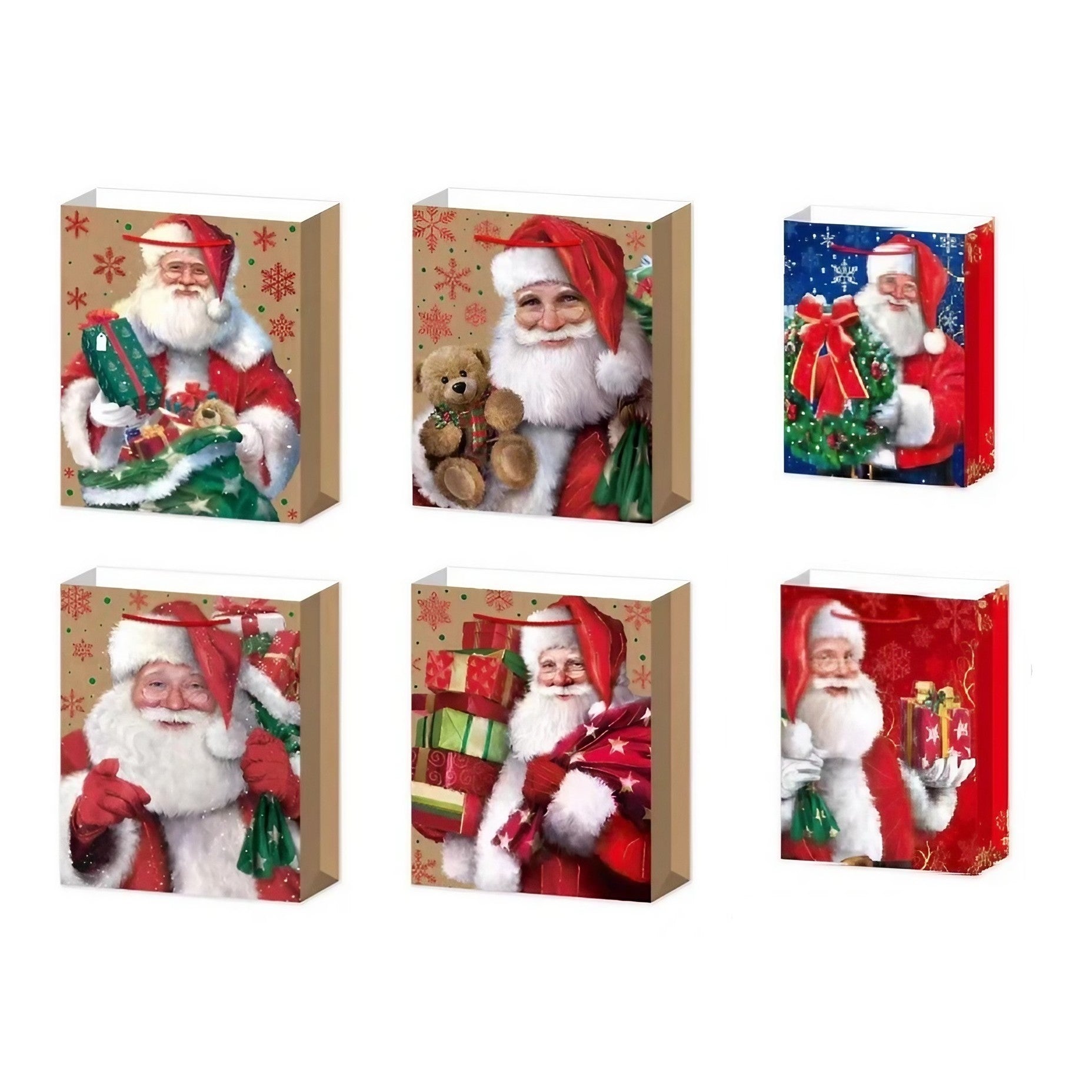 Set 6 Pungi Cadou, Kadeny, Imprimeu Tematica Mos Craciun, Model Random, din Hartie, Impachetare Usoara a Cadourilor, 18.5x22.5x8.5 cm, Multicolor