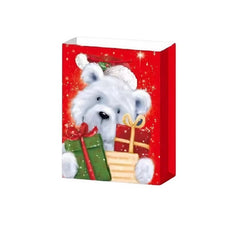 Set 6 Pungi Cadou, Kadeny, Imprimeu Tematica Mos Craciun si Ursuleti, Model Random, din Hartie, Impachetare Usoara a Cadourilor, 18.5x22.5x8.5 cm, Multicolor