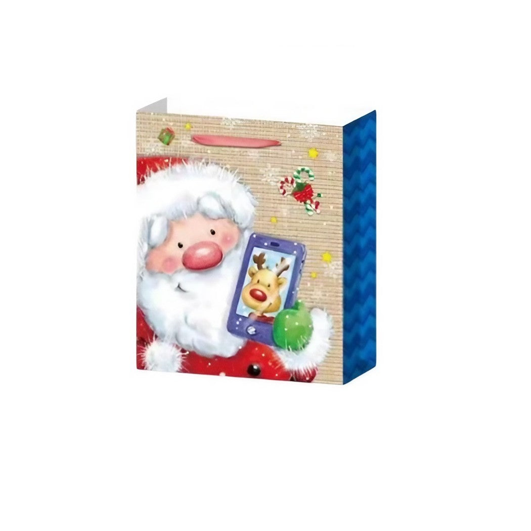 Set 6 Pungi Cadou, Kadeny, Imprimeu Tematica Mos Craciun si Ursuleti, Model Random, din Hartie, Impachetare Usoara a Cadourilor, 18.5x22.5x8.5 cm, Multicolor