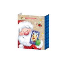 Set 6 Pungi Cadou, Kadeny, Imprimeu Tematica Mos Craciun si Ursuleti, Model Random, din Hartie, Impachetare Usoara a Cadourilor, 18.5x22.5x8.5 cm, Multicolor