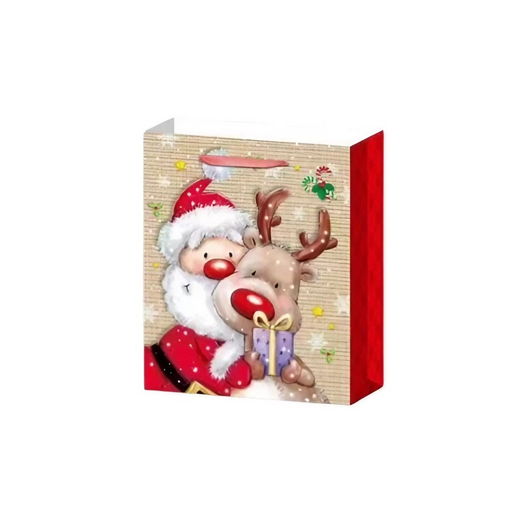 Set 6 Pungi Cadou, Kadeny, Imprimeu Tematica Mos Craciun si Ursuleti, Model Random, din Hartie, Impachetare Usoara a Cadourilor, 18.5x22.5x8.5 cm, Multicolor