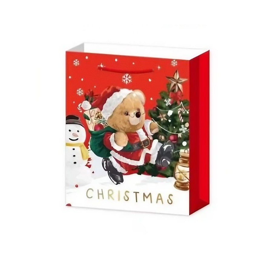 Set 6 Pungi Cadou, Kadeny, Imprimeu Tematica Mos Craciun, Ursuleti, Brazi, Model Random, din Hartie, Impachetare Usoara a Cadourilor, 18.5x22.5x8.5 cm, Multicolor