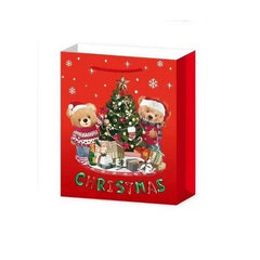 Set 6 Pungi Cadou, Kadeny, Imprimeu Tematica Mos Craciun, Ursuleti, Brazi, Model Random, din Hartie, Impachetare Usoara a Cadourilor, 18.5x22.5x8.5 cm, Multicolor