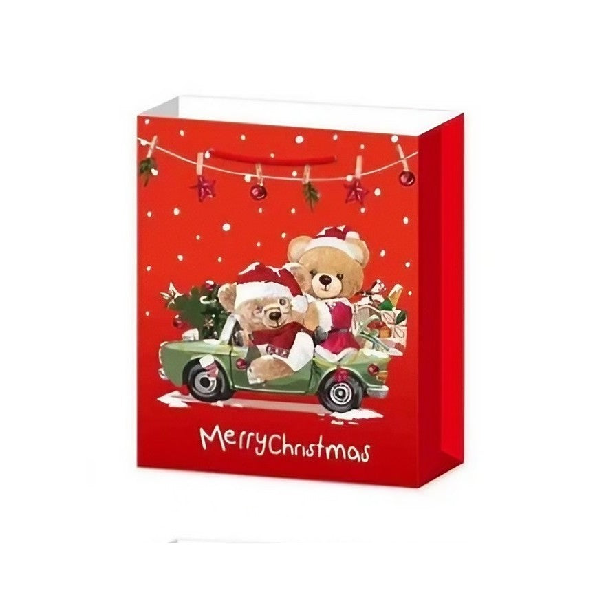 Set 6 Pungi Cadou, Kadeny, Imprimeu Tematica Mos Craciun, Ursuleti, Brazi, Model Random, din Hartie, Impachetare Usoara a Cadourilor, 18.5x22.5x8.5 cm, Multicolor