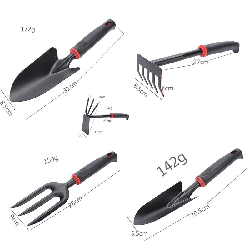 Set 7 Unelte de Gradina Kadeny, pentru Plantare Prelucrare Sol si Ingrijire Plante, Material PVC si cardboard, 31.5 x 8 cm, negru