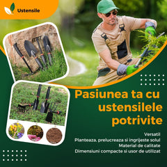 Set 7 Unelte de Gradina Kadeny, pentru Plantare Prelucrare Sol si Ingrijire Plante, Material PVC si cardboard, 31.5 x 8 cm, negru