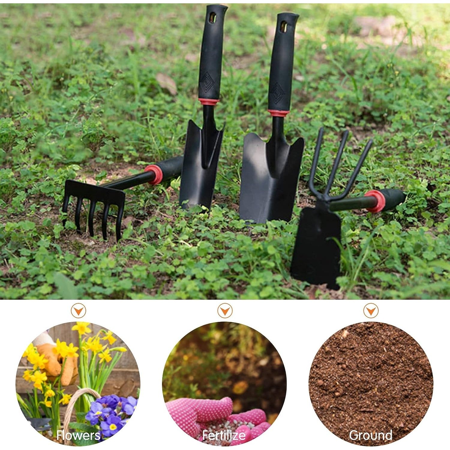 Set 7 Unelte de Gradina Kadeny, pentru Plantare Prelucrare Sol si Ingrijire Plante, Material PVC si cardboard, 31.5 x 8 cm, negru